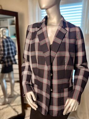 Tommy Hilfiger Plaid Blazer Jacket Navy Blue Red White Size 16 Career Preppy